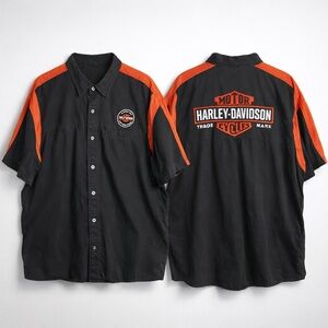 Harley-Davidson Men's Genuine Oil Embroidered Colorblock Button Down Shirt 4XL
